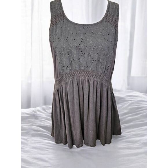 Boho Tunic Eyelet Charcoal Top Sleeveless Size XL Pink Rose Vintage Brand - Picture 8 of 8